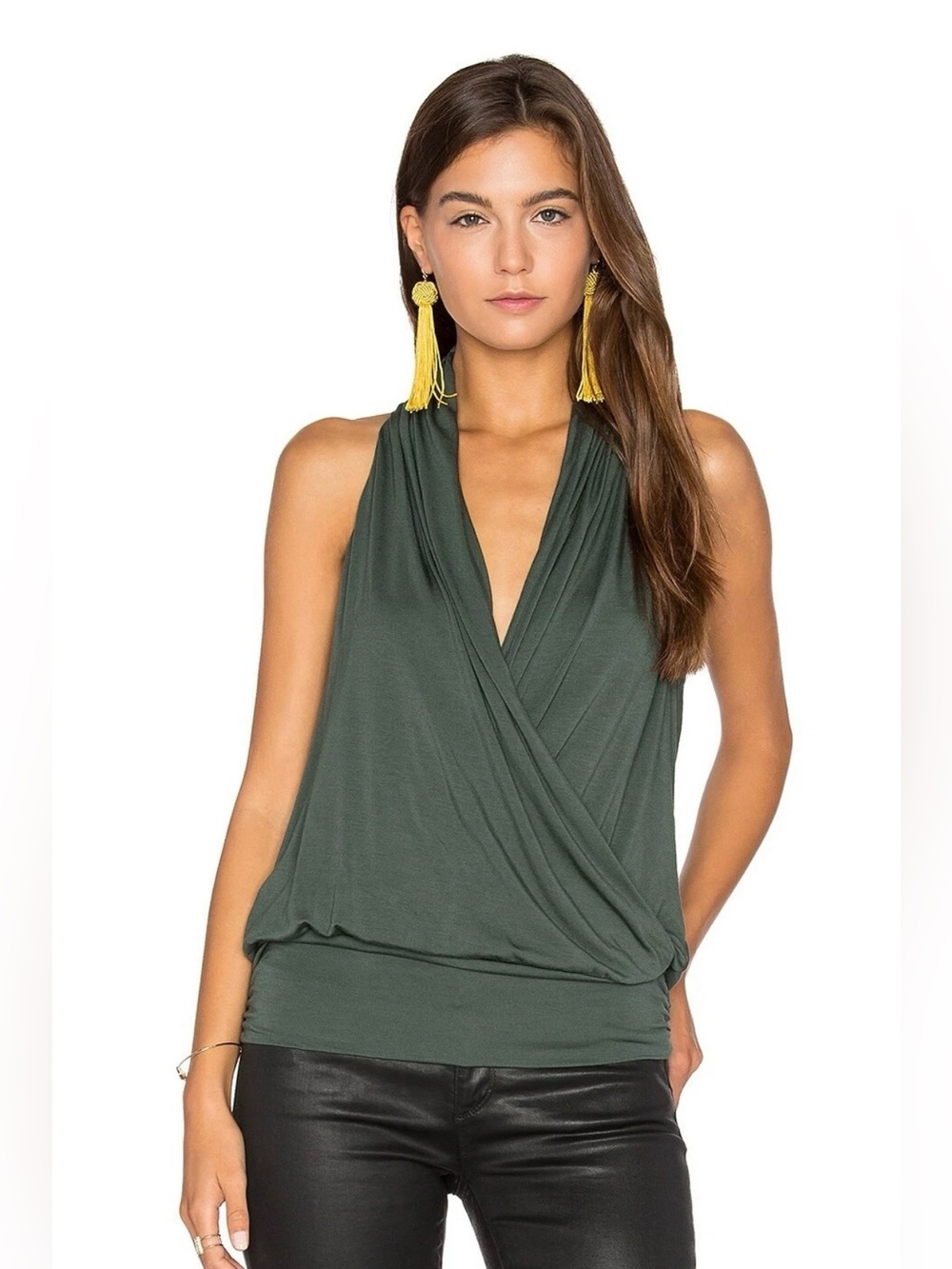 NWT Amour Vert Agnes Surplice Jersey Knit Tank Top Moss Green L